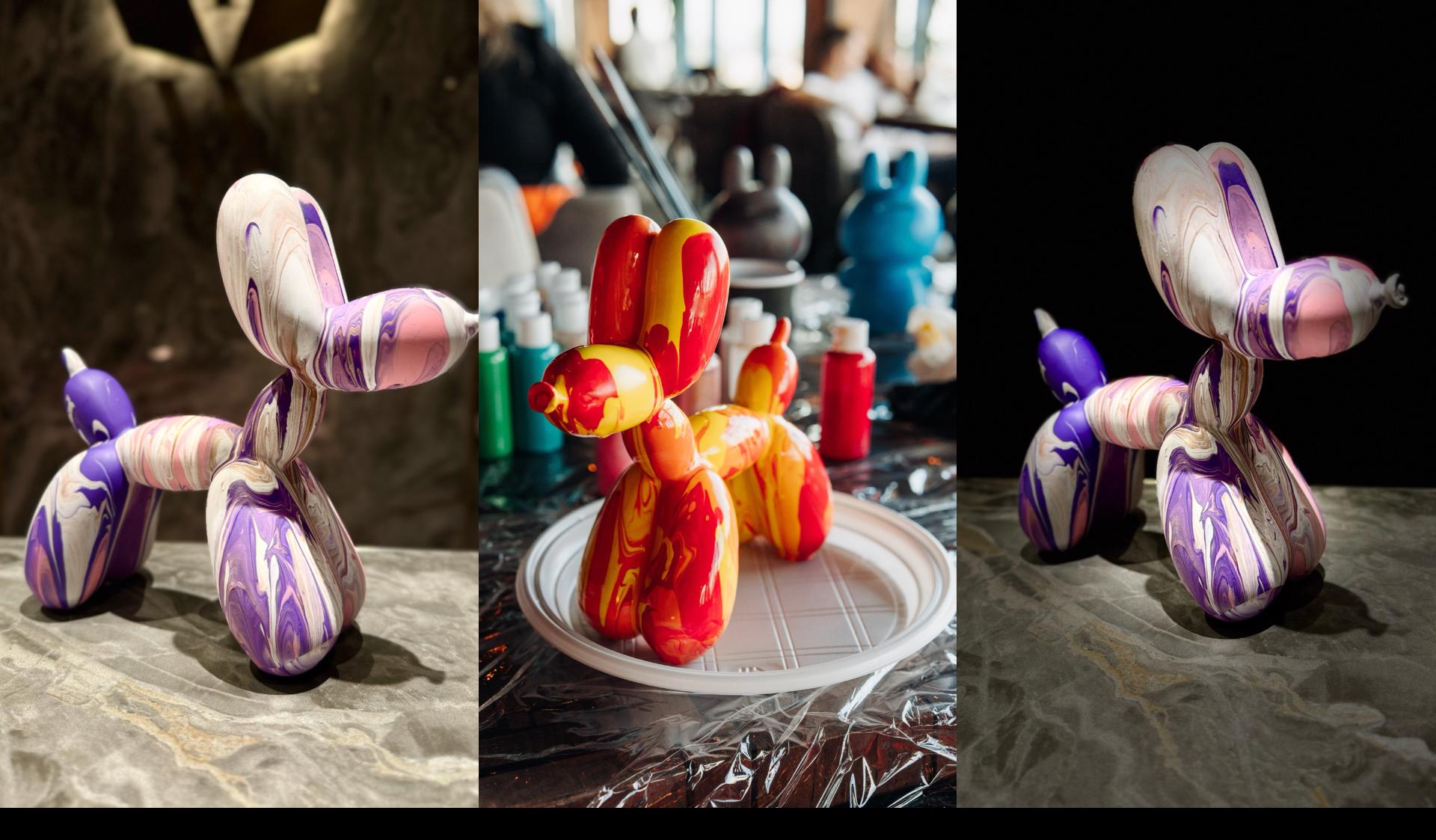 Роспись собачки Ballon Dog с видом на Неву и Аврору от Артвайбс